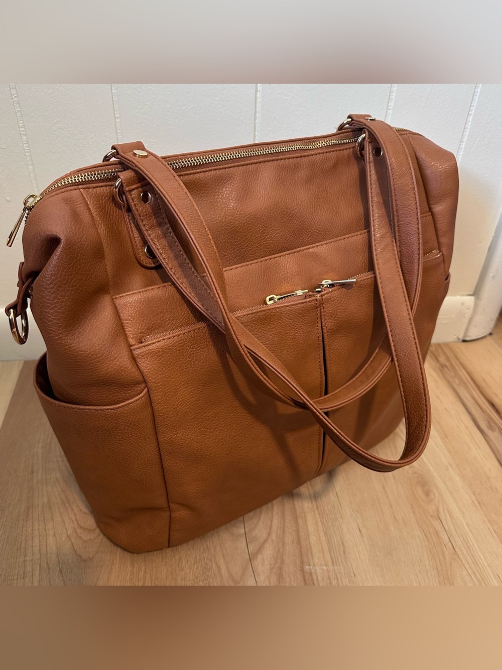 Mominside Brown Leather Diaper 4 in 1 Baby Bag Tote Backpack